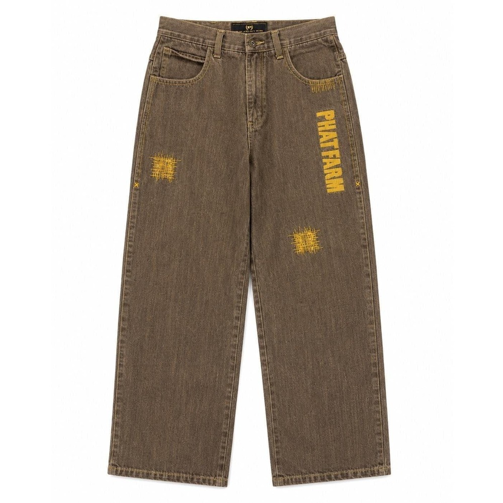 VTG Y2K Phat Farm Baggy Brown Jean Embroidered Russell Simmons 28x29 Skater Mint